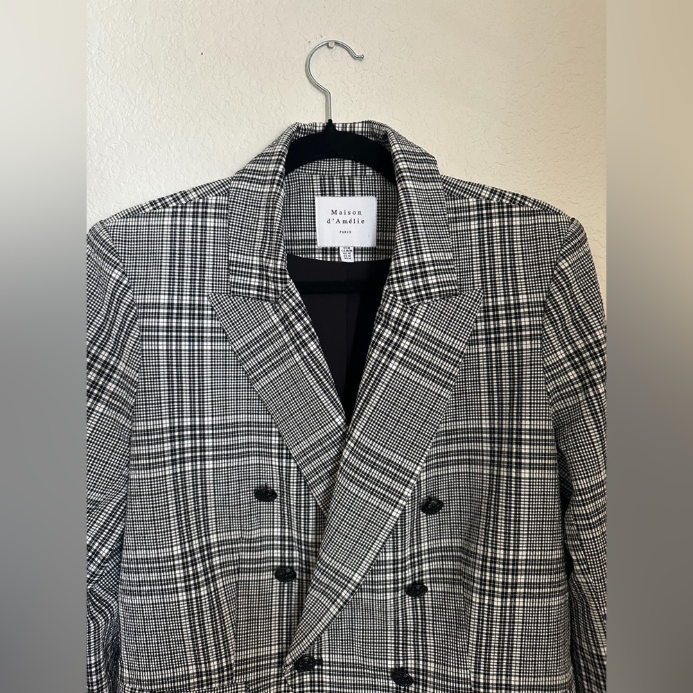 Maison D'Amélie Black and White Plaid Blazer Medium - Picture 2 of 8